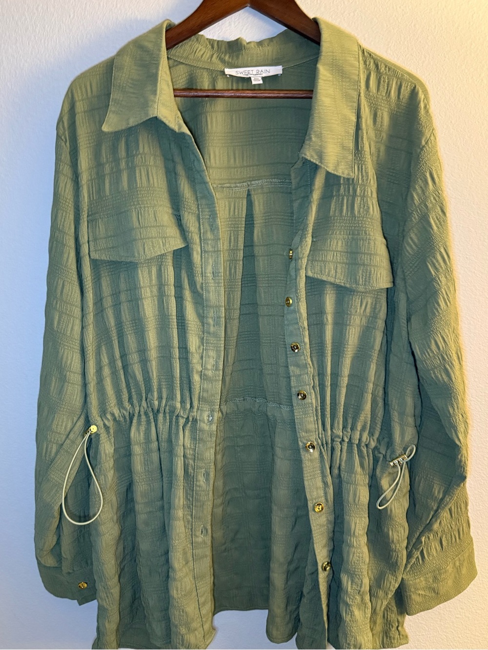 Sweet Rain Olive Drawstring Jacket